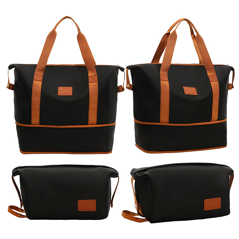 2Pcs Expandable Overnight Travel Duffel Bag Set Weekender Bag with Toiletry Bags