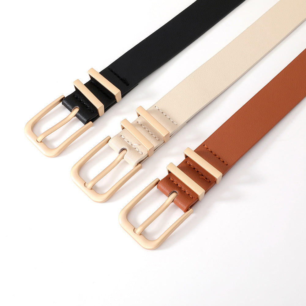3Pcs Women PU Leather Waist Belt Gold Pin Buckle Casual Belt for Jeans Dress