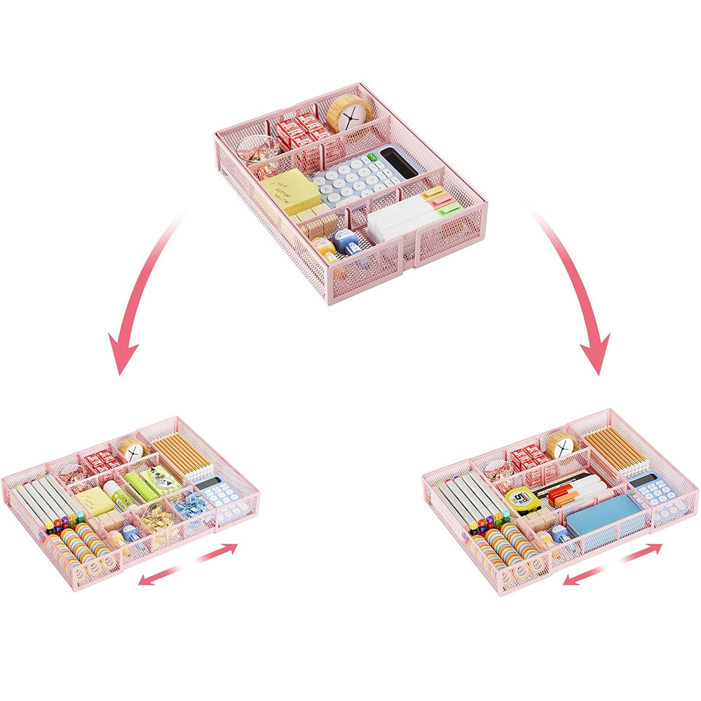 Expandable Desktop Drawer Organizer Basket with Adjustable Dividers for Home Office