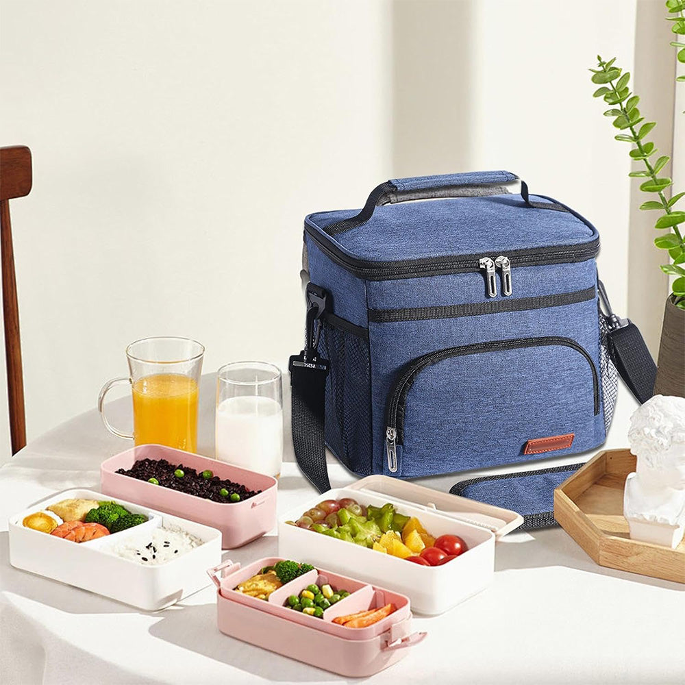 Insulated Lunch Box for Men Women Leak-Proof Cooler Lunch Bag with 4 Pockets