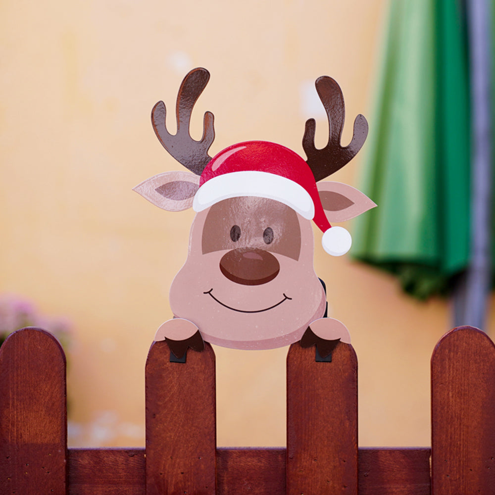 Christmas Fence Peeker Decoration Metal Xmas Outdoor Garden Fence Sign