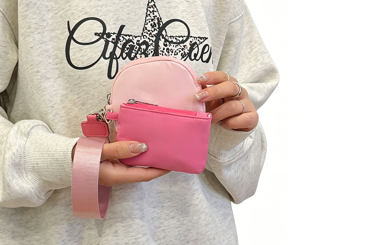 2-In-1 Dual-Pouch Wristlet Zipper Pouch Set Wallet Coin Purse Card Holder