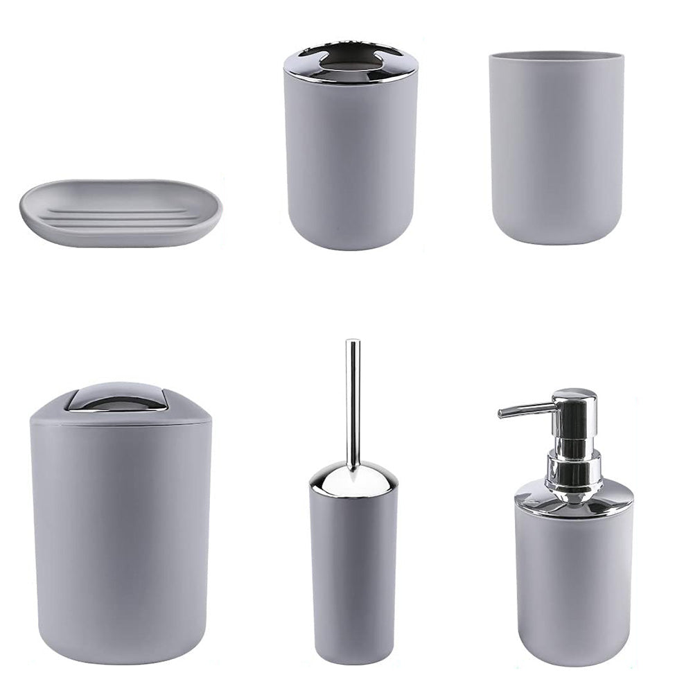 6 Piece Bathroom Accessories Set Soap Dish Soap Dispenser Toothbrush Holder Toilet Brush Trash Bin