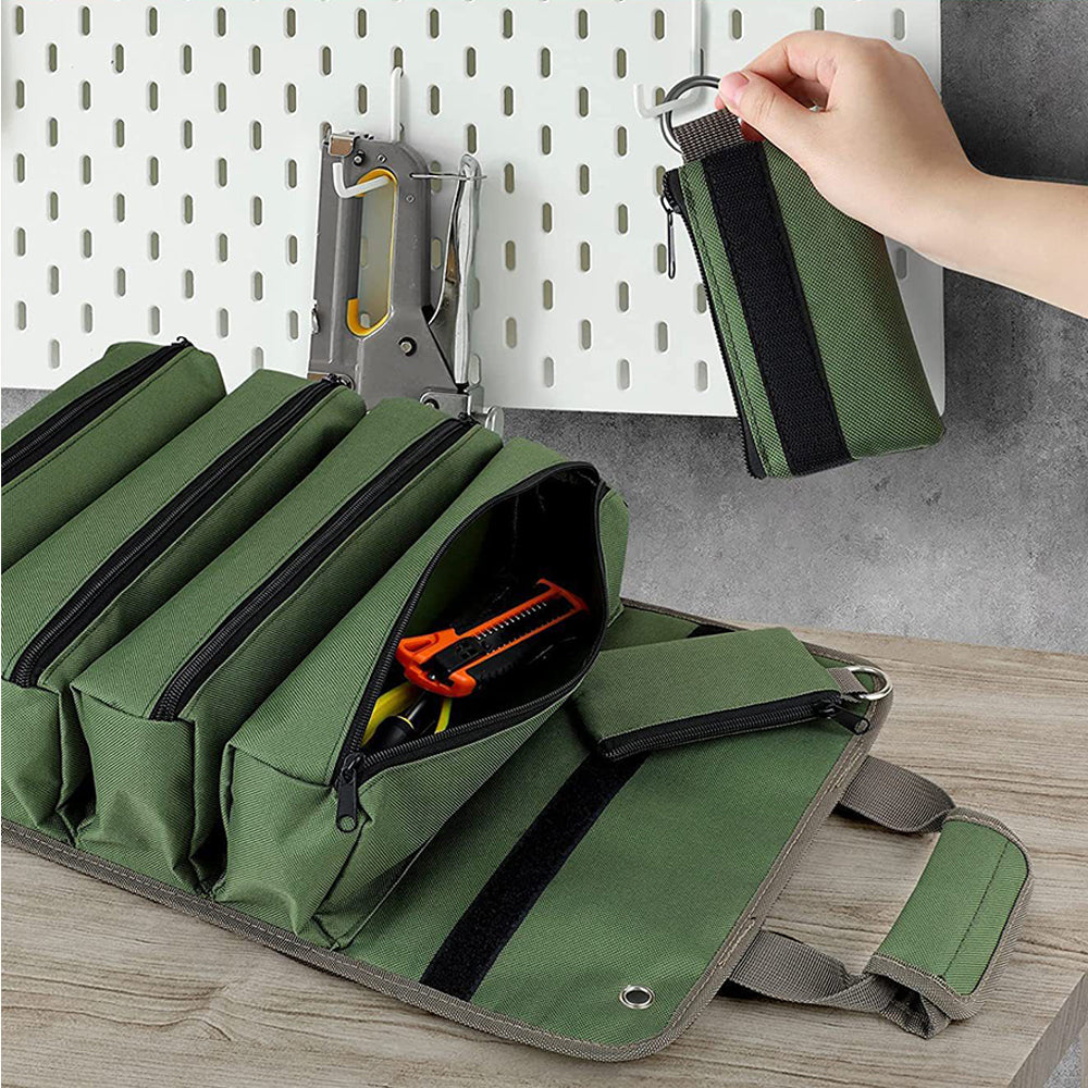 Roll-Up Hardware Tool Storage Bag with Detachable Zipper Pouch