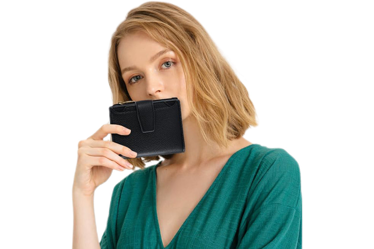 Genuine Leather Women's Wallet Short RFID Blocking Purse with Zipper