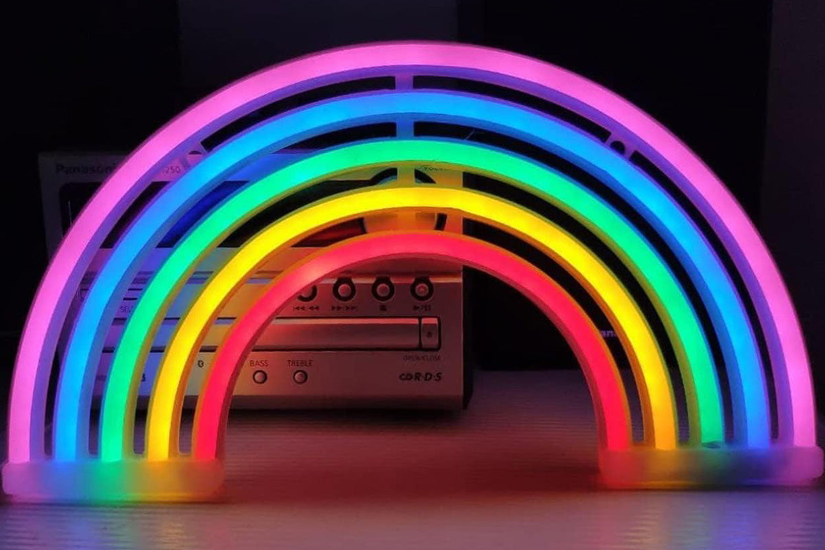 LED Cat Rainbow Neon Sign Lights Bedside Night Light Lamp Bedroom Wall Decoration
