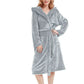 Women Robe Hood Flannel Fleece Full Length Bathrobe Shower Nightgown-Grey