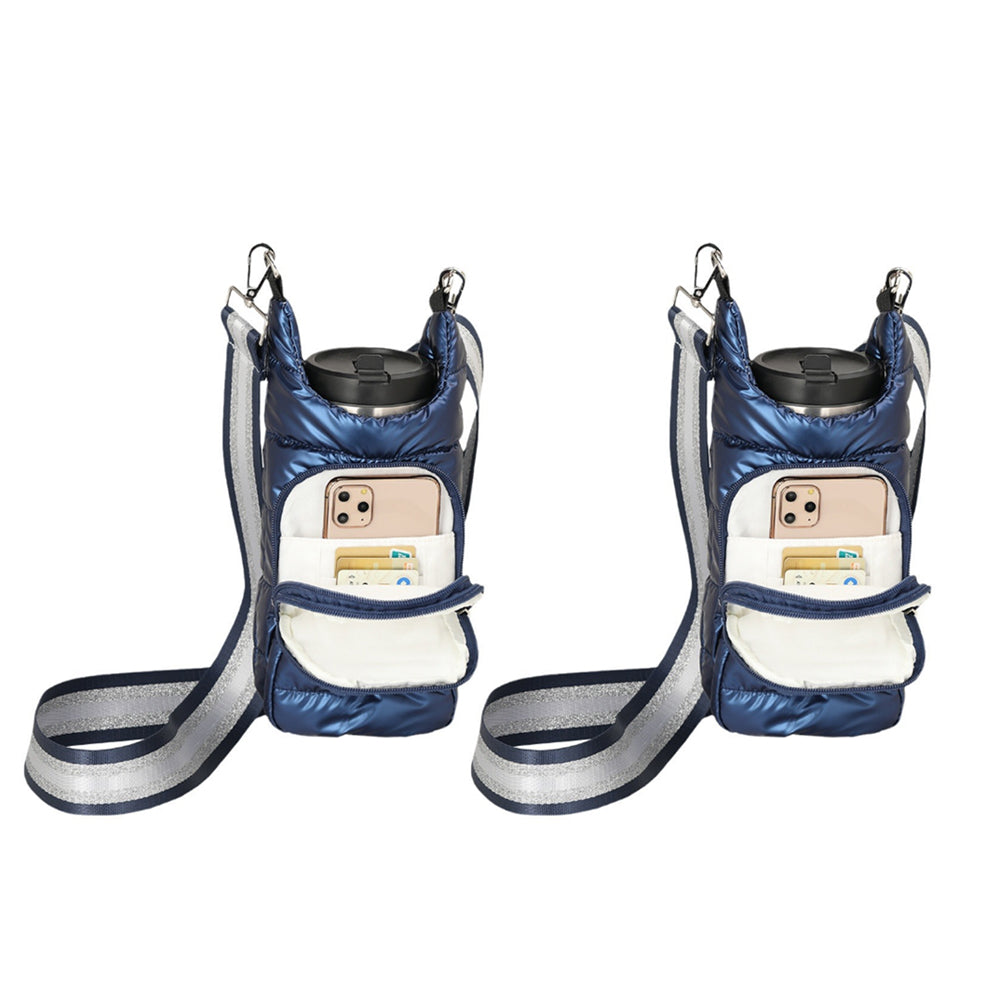 2Pcs Adjustable Quilted Water Bottle Carrier Bag