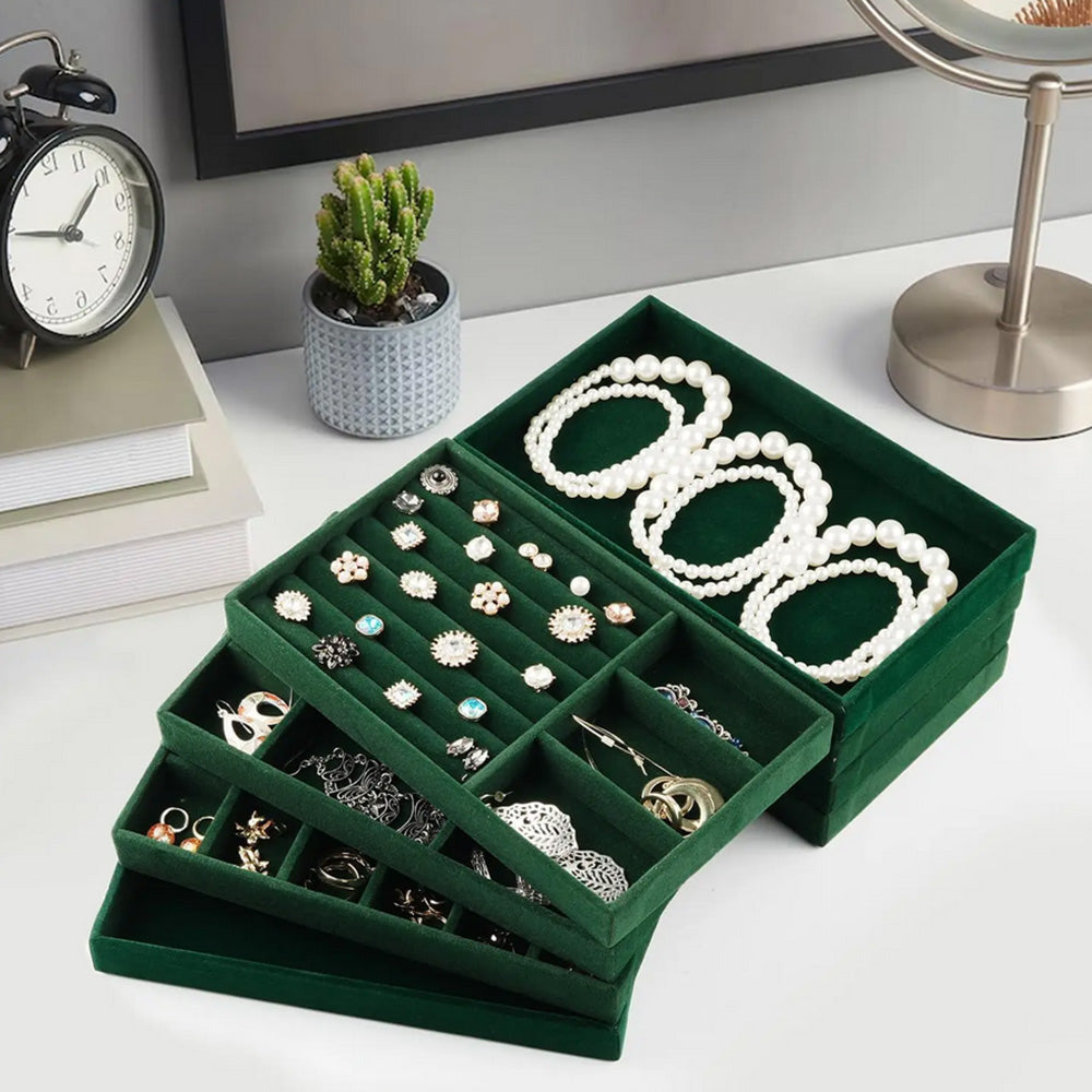 4pcs Stackable Jewelry Organizer Boxes Set for Earrings Rings Necklaces Bracelets