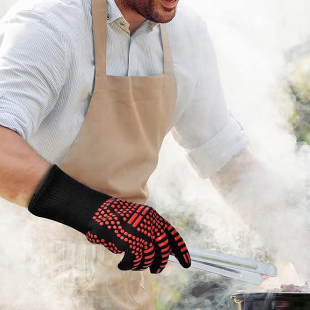 Heat Resistant Oven Gloves Double Sided Silicone Slip Resistant BBQ Gloves