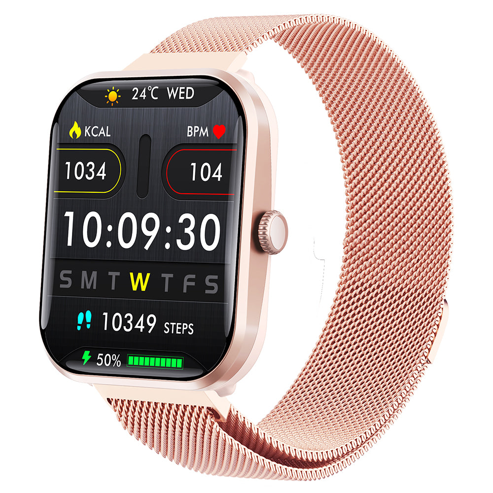 Water-Resistant Bluetooth Smart Watch for Android iOS with Stainless Steel Watch Strap