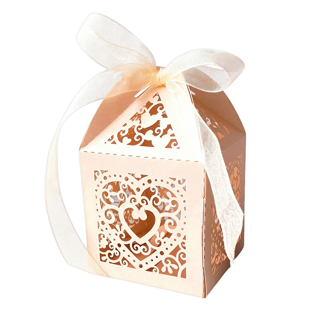 2X 50 Pack Laser Cut Pearl Paper Candy Favor Boxes with Ribbons