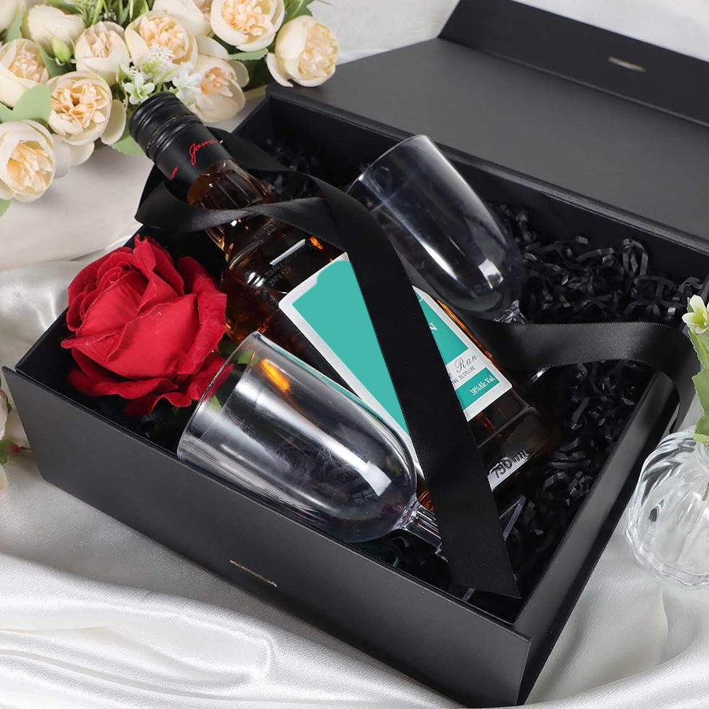 Luxury Foldable Gift Box with Easy Attached Lid and Ribbon-Black