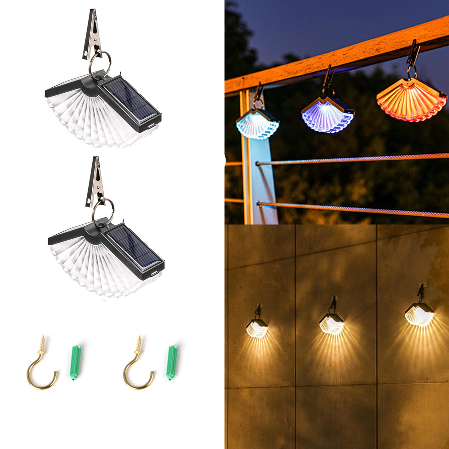 2Pcs Solar Fan-Shaped Wall Mounted Light With Clip