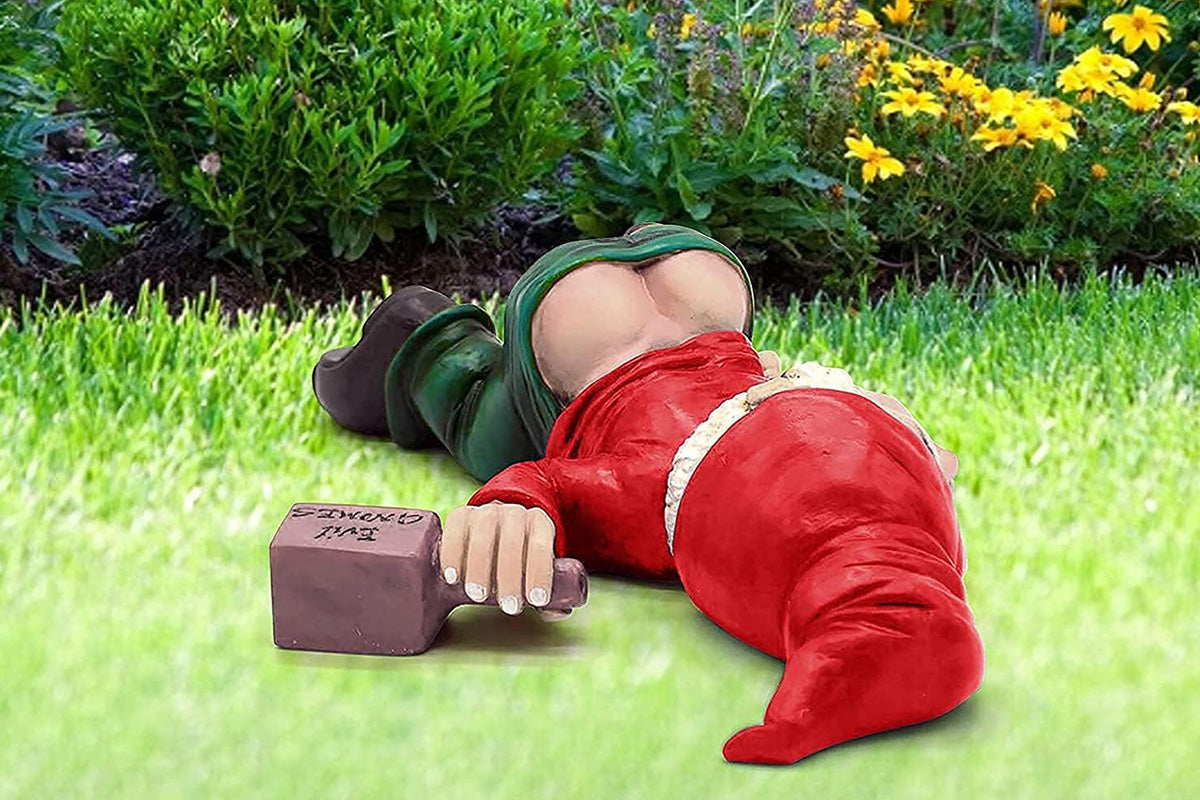 Funny Drunk Garden Gnome Patio Ornament Rude Passed Out Statue for Yard Decor