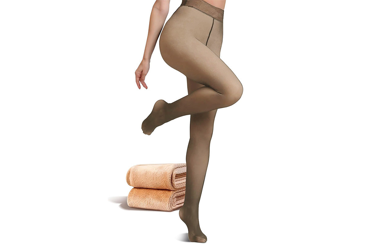 Sheer Tights Plus Size Winter Thermal Pantyhose Bare Legs Illusion Warm-Coffee