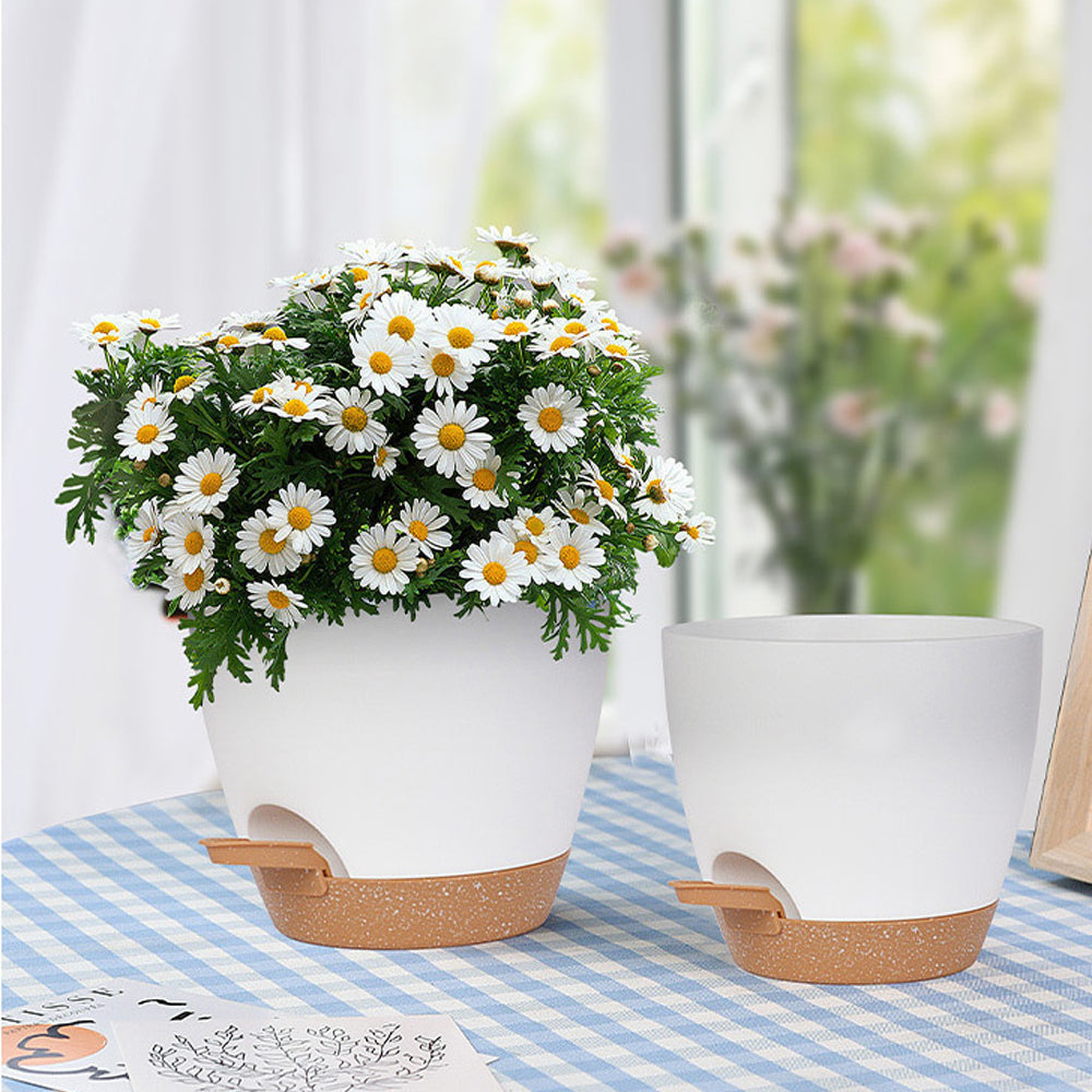 3Pcs Round Self Watering Planters Pot with Drainage Hole and Tray