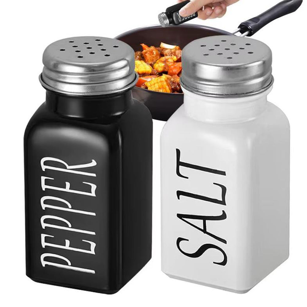 2Pcs Kitchen Salt and Pepper Shakers Set with Stainless Steel Lids for Restaurants