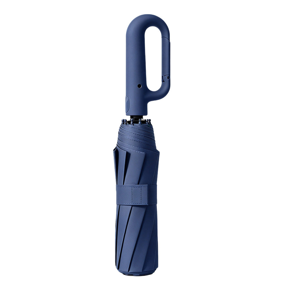 Automatic 10-Rib Folding Umbrella with Carabiner Handle Windproof