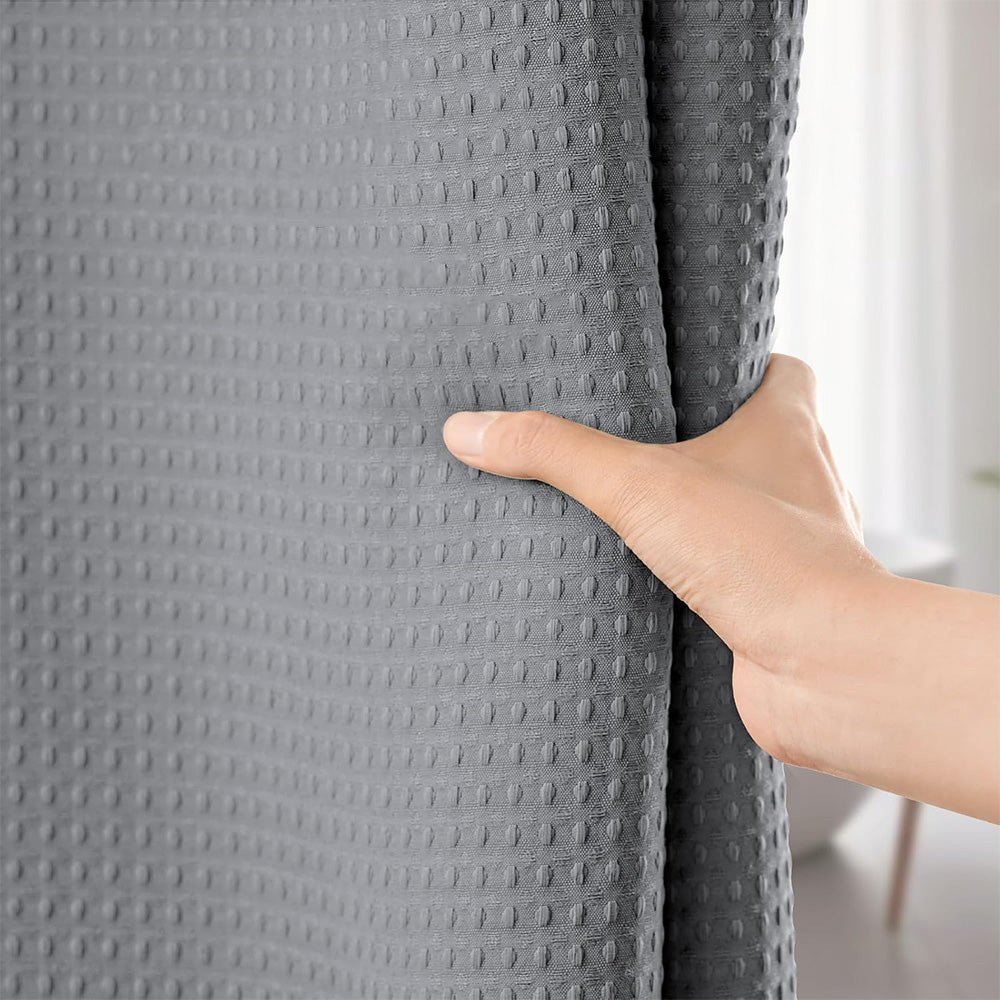 Waffle Weave Water Resistant Shower Curtain with 12 Rustproof Rings-Grey