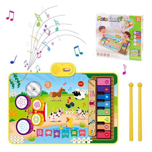 2 in 1 Animal Piano Drum Mat Music Touch Toys Music Mat With 6 Instrument Sounds
