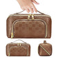 Large Capacity PU Leather Water-Resistant Checkered Cosmetic Bag Travel Makeup Bag