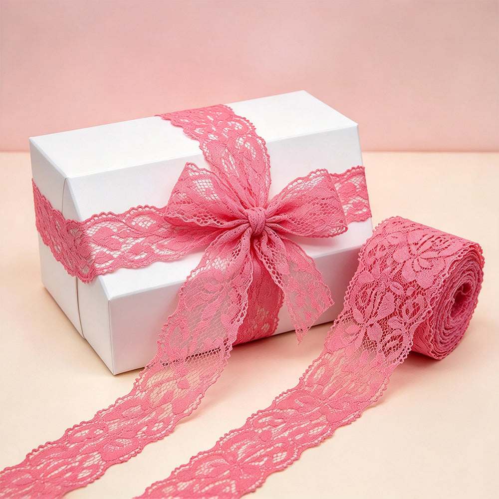 Elastic Floral Lace Trim Stretch Ribbon for Sewing and DIY Crafts