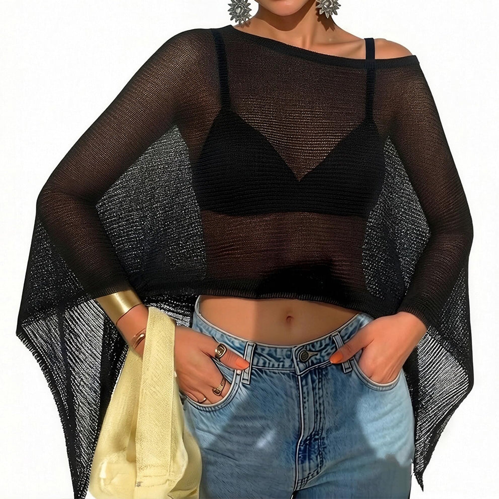 Summer Irregular Sheer Poncho Shawl Beach Cover Up for Women