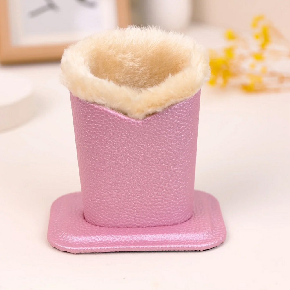 Soft Plush Lined Eyeglasses Desk Holder PU Leather Glasses Display Stand With Base