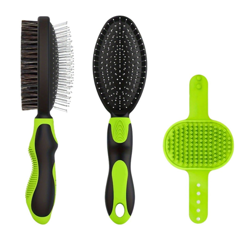 2 Pack Pet Grooming Brush Set Deshedding Double Sided Comb Massage Brush for Cats Dogs Horses