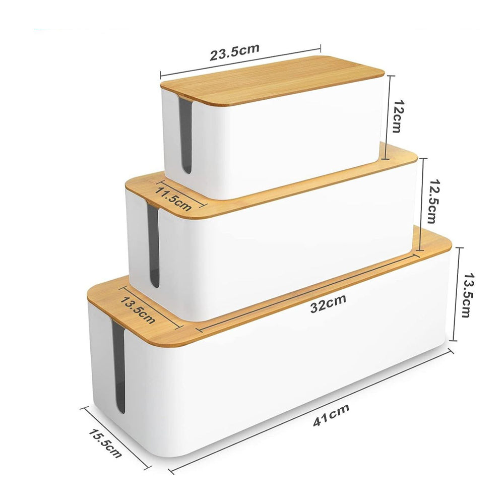 Bamboo Lid Cable Management Storage Box for Home and Office