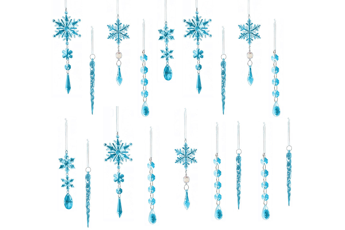 18Pcs Hanging Acrylic Christmas Snowflake Icicle Drop Ornaments for Xmas Tree