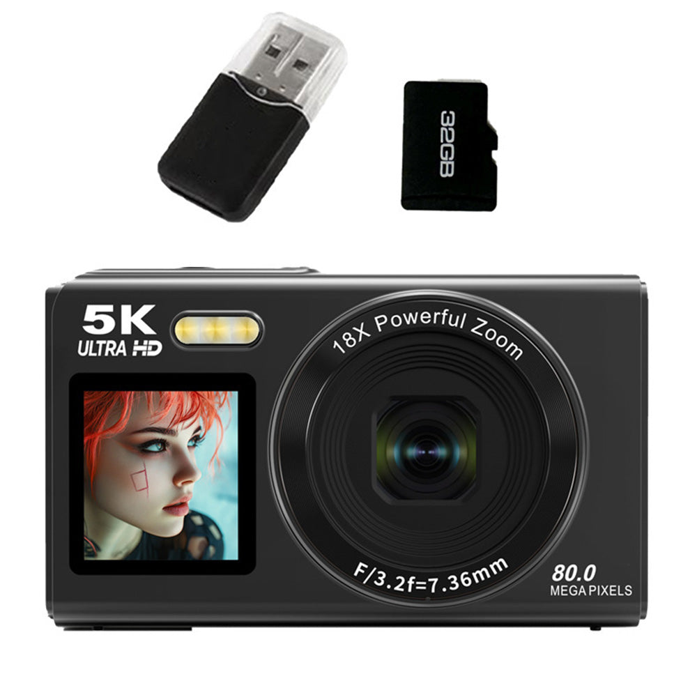 5K HD Dual Screen Digital Camera Point and Shoot Selfie Camera with LED Fill Light