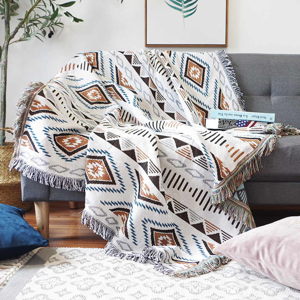 130x160cm Aztec Throw Blanket Bohemian Sofa Throw Blanket with Tassels