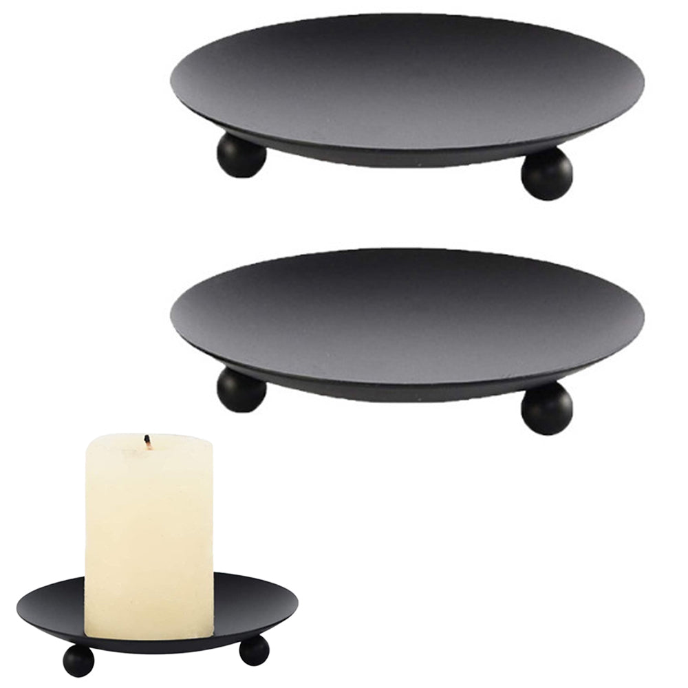 2Pcs Black Iron Plate Candle Holder Decorative Iron Pillar Candle Plate