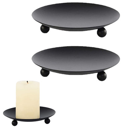 2Pcs Black Iron Plate Candle Holder Decorative Iron Pillar Candle Plate