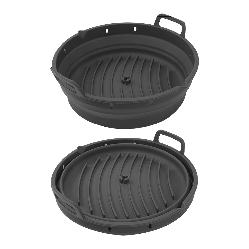 Reusable Foldable Round Silicone Air Fryer Baking Tray with Handles