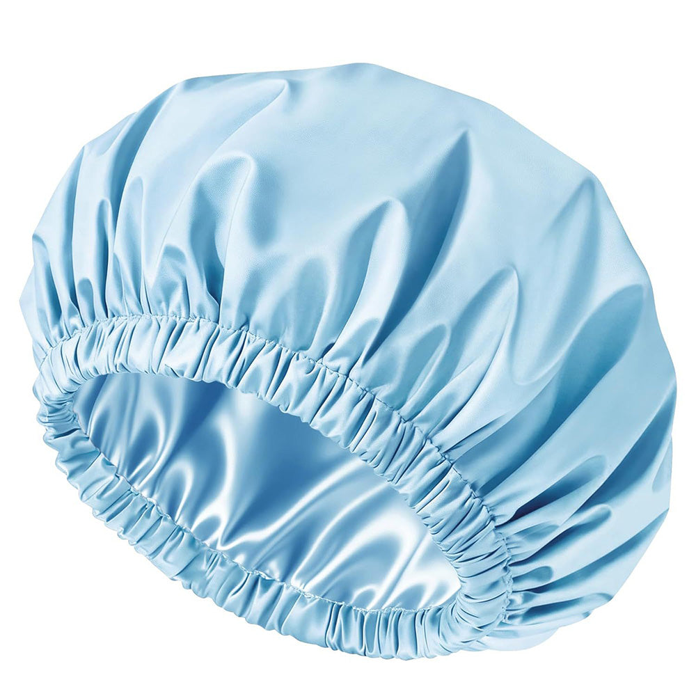 Reusable Water-Resistant Double-Layer Polyester and Satin Shower Cap for Women
