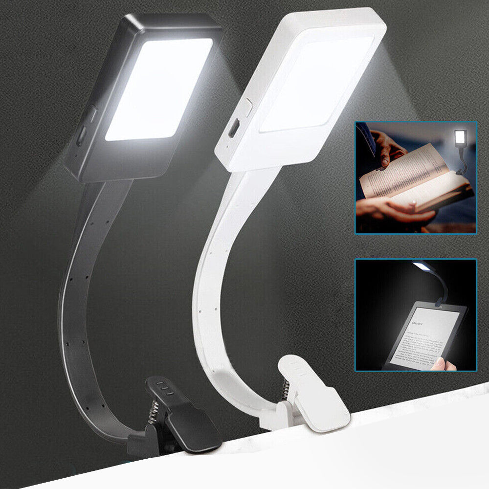 LED Book Reading Light Lamp USB Rechargeable Flexible Clip On Bed Desk Table