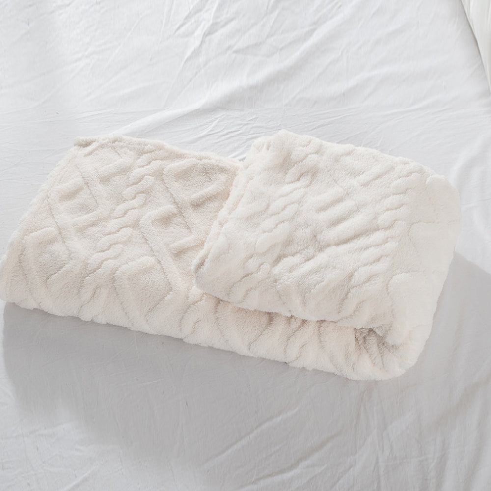 2Pcs Soft Warm Reversible Faux Long Plush Blanket