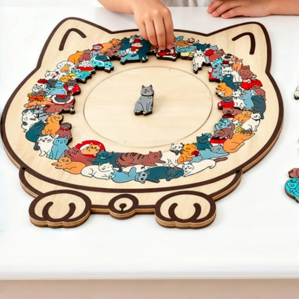 135 Pieces Colored Cat Shaped Wooden Jigsaw Puzzle With Stand For Cat Lovers