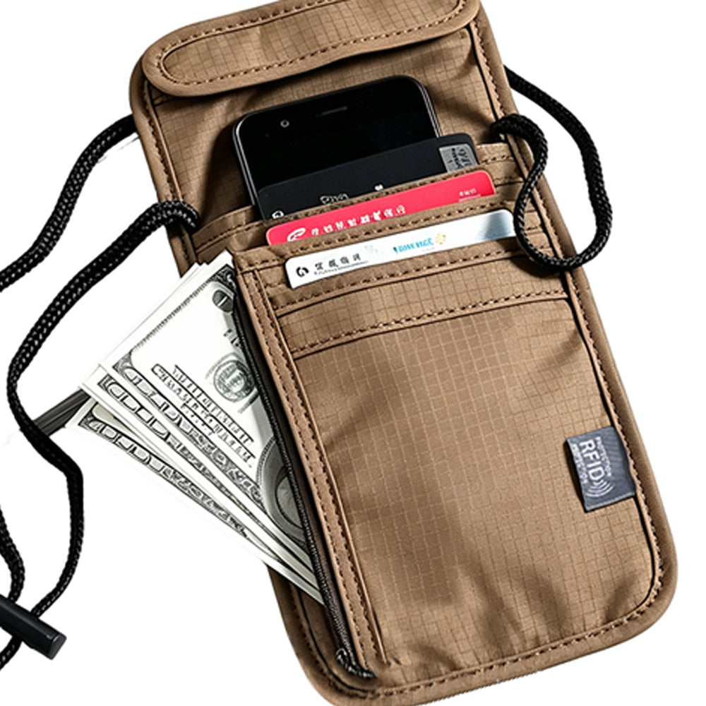 RFID Shielding Neck Passport Card Wallet Travel Storage Pouch