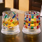 270ml Rotating Whiskey Glass Hand Painted Whiskey Tumbler for Home Bar