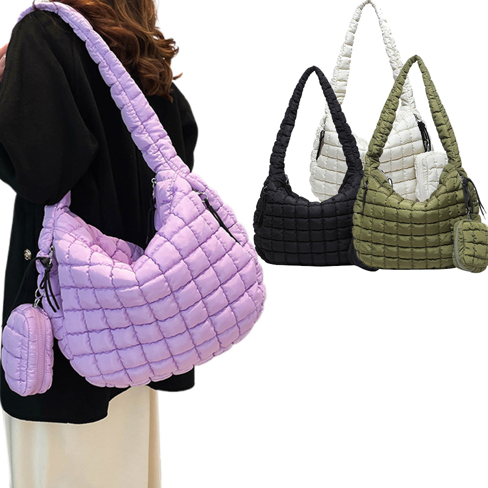 Puffer Tote Bag Quilted Puffy Crossbody Carryall Handbag