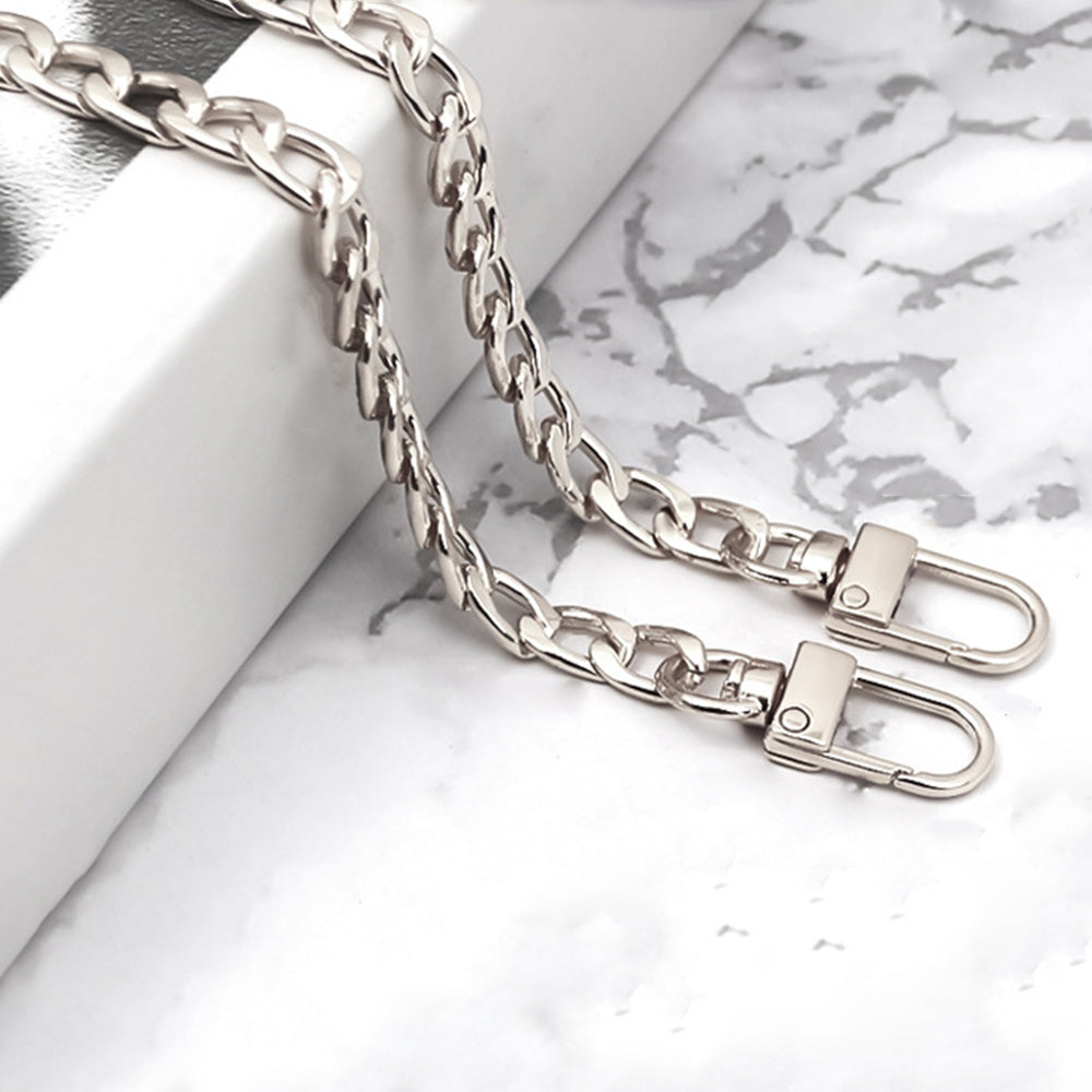 2Pcs Flat Chain Shoulder Strap Replacement Metal Bag Strap with Hook Clasps for Handbags Purses