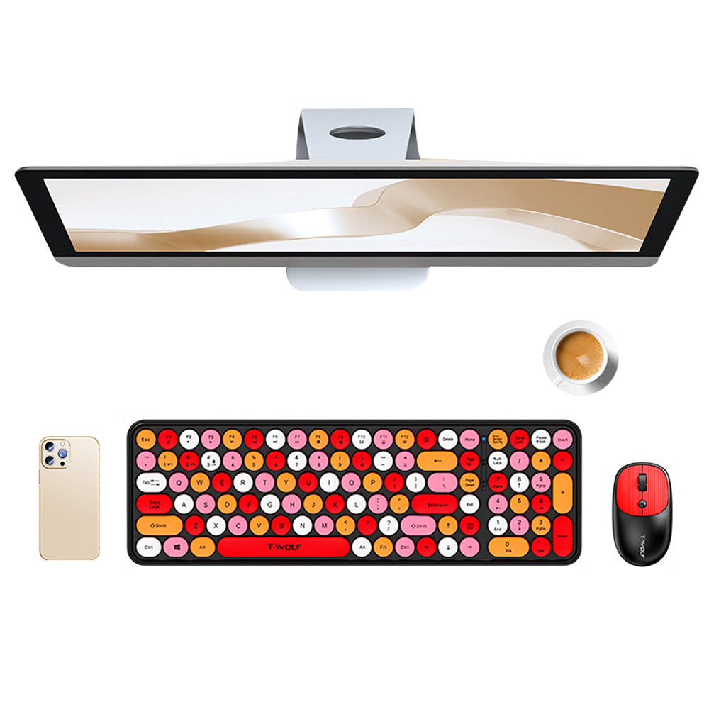 Colorful Round Key Computer Wireless Keyboard and Mouse Combo
