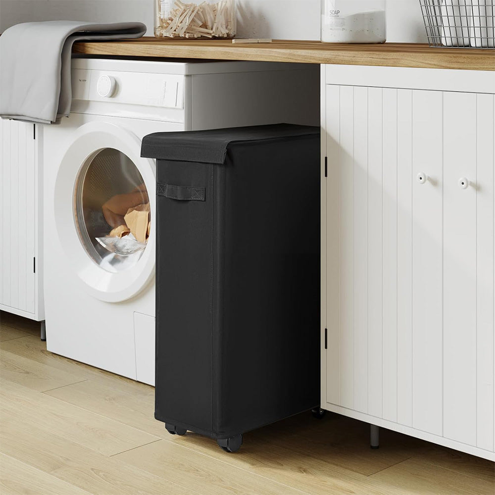 65L Laundry Basket with Wheels Lid Handle Foldable Dirty Clothes Basket for Home Dorm