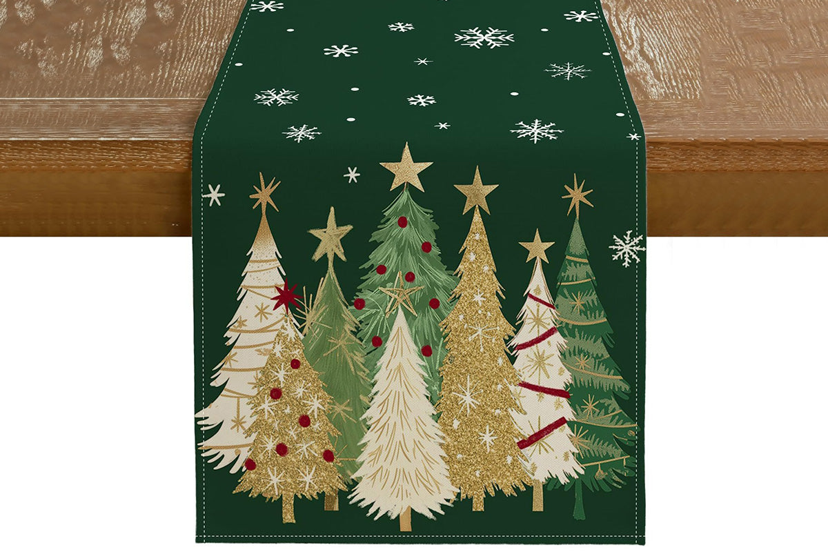 Christmas Table Runner Xmas Trees Tablecloth Cover For Kitchen Dinner Party