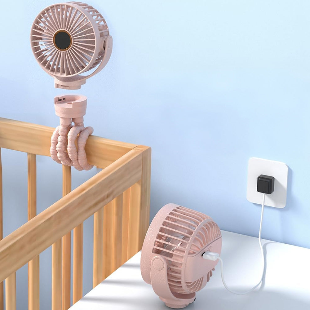 Portable Octopus Stroller Fan with Digital Display and 3 Speed Settings