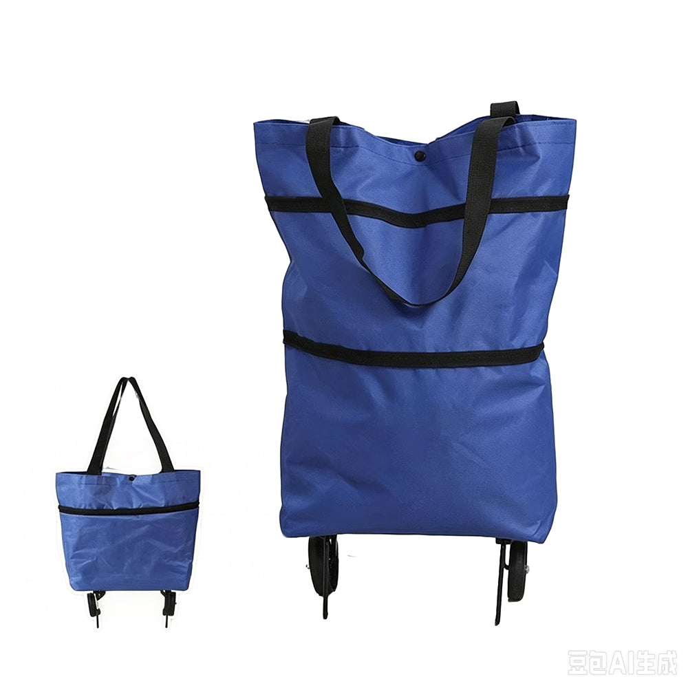 2 in 1 Foldable Shopping Cart Bag with Wheels Portable Trolley Bag